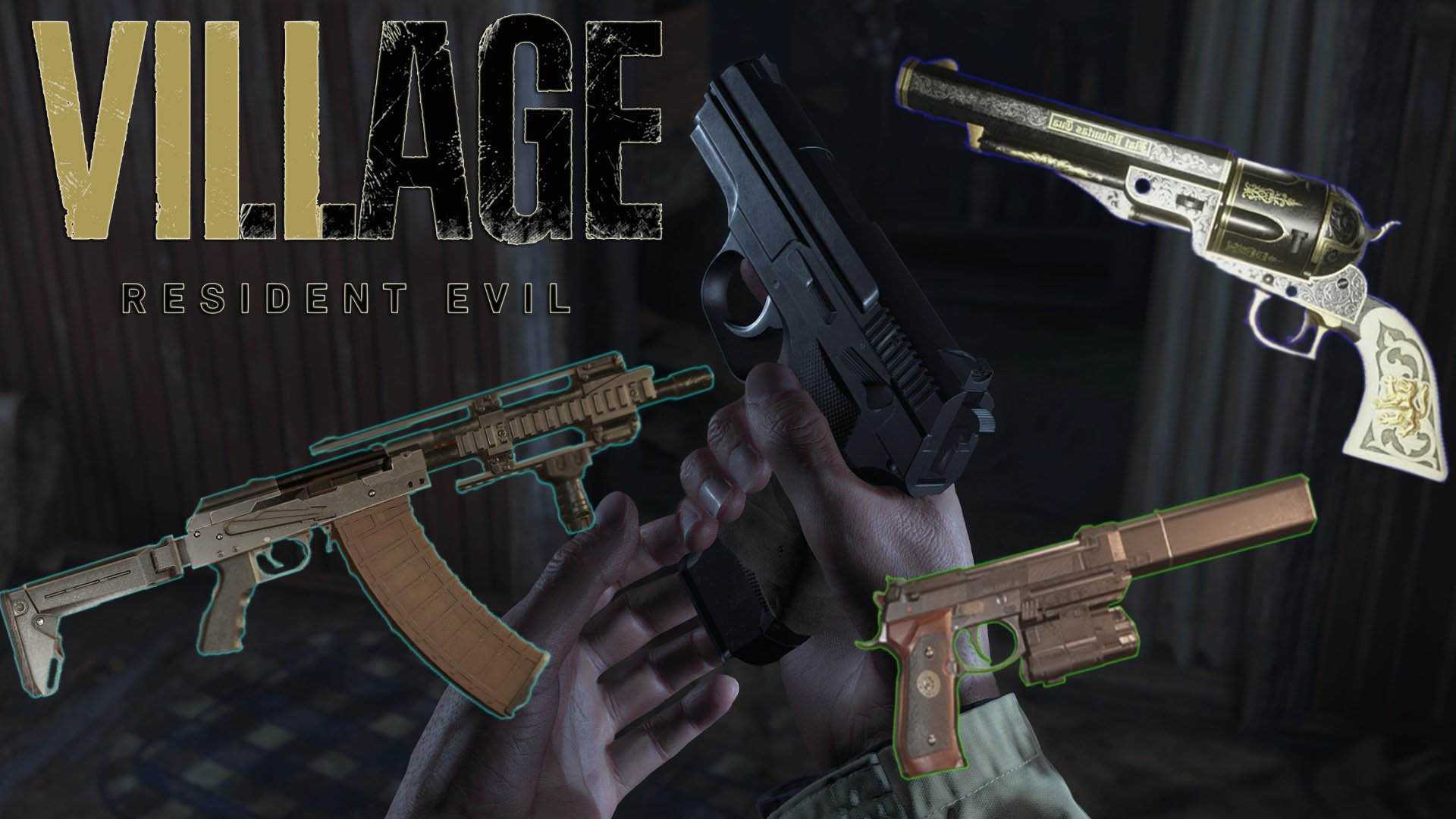 Оружие резидент ивел 2. Resident Evil Village оружие. Оружие из Resident Evil 8. Резидент ИВЛ 8 оружие.